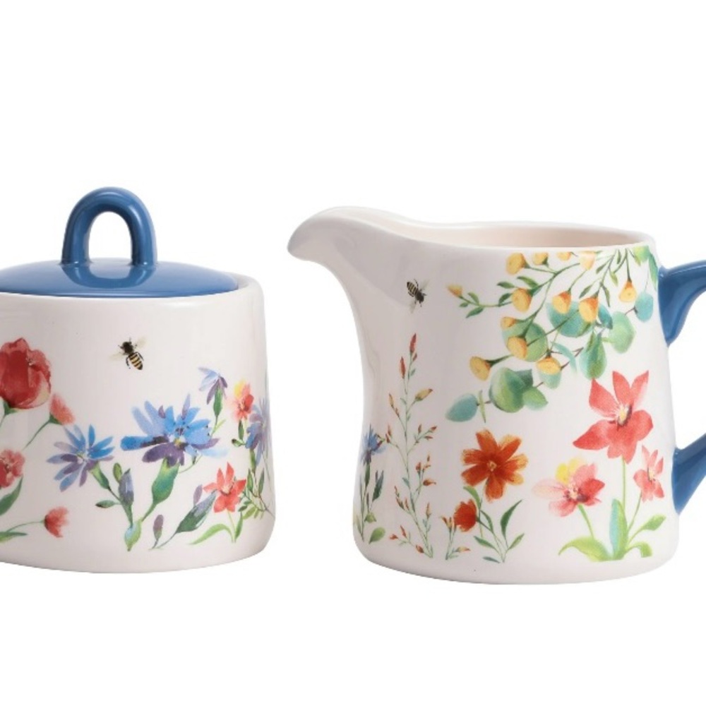 Floral Ceramic Creamer and Sugar Set